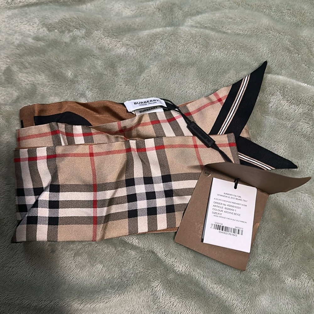 NWT Burberry Check Silk Scarf.